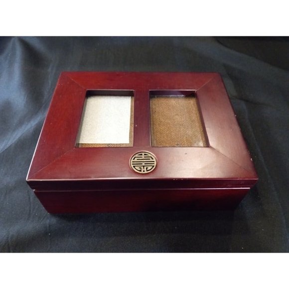 Chinese Look Dark Cherry Wood Jewelry Photo Frame Box -1 CHIP (9d2)‎ - Picture 2 of 5